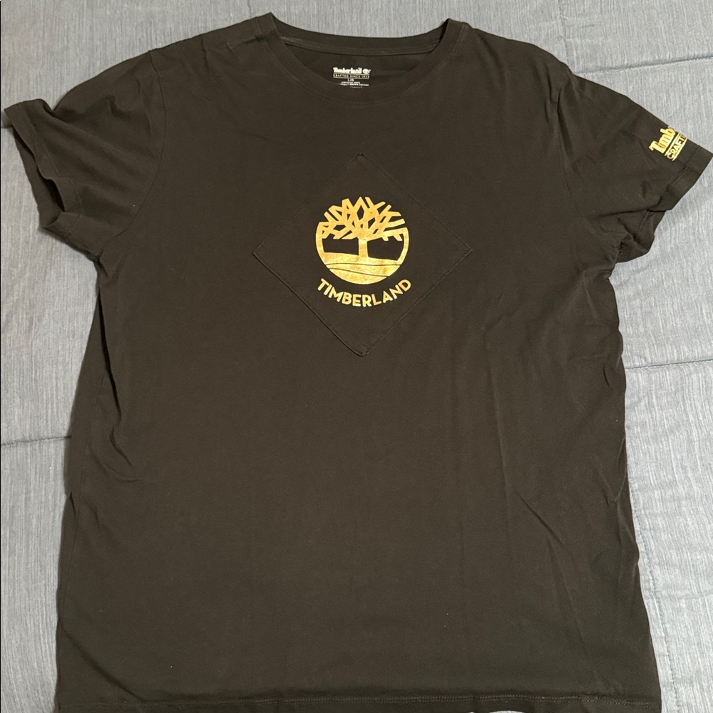 Timberland Black Tee with Gold Foil Emblem
